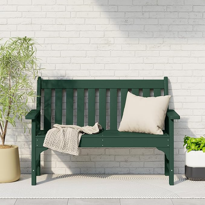 Costaelm Garden Bench, Farmhouse Park Front Porch for Entryway Bench Outdoor Seating Low Bench Patio Bench Outside/Indoor, Dark Green