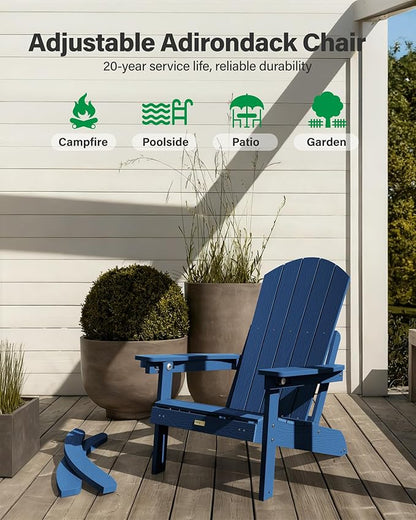 YEFU Adirondack Rocking Chairs Set of 2 : Oversize Adirondack Chair with Retractable Ottoman- 5-Level Adjustable High Back - Outdoor Rocker with Cup Holder for Porch/Garden/Lawn/Patio/Backyard/Navy