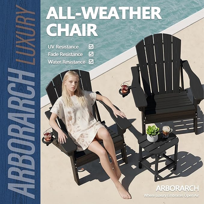 Folding Adirondack Chairs and Table 3-Piece Set, HDPE All Weather Resistant Plastic Outdoor Patio Chairs - Photo 4