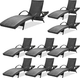 80'' Outdoor Wicker Chaise Lounge Chairs Set of 8, Patio Rattan Reclining Chair with Pull-Out Side Table - Photo 1