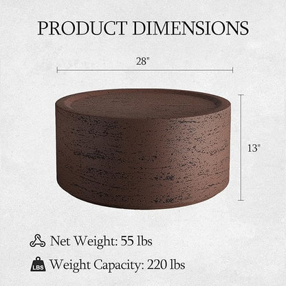 UPHA 28" Round Outdoor Coffee Table, Modern Hollow Concrete Patio Table, Small Minimalist Low Accent Table for Living Room, Balcony, Deck, Backyard, Rust Red