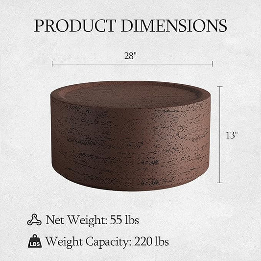 UPHA 28" Round Outdoor Coffee Table, Modern Hollow Concrete Patio Table, Small Minimalist Low Accent Table for Living Room, Balcony, Deck, Backyard, Rust Red