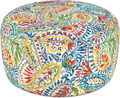 LVTXIII Indoor/Outdoor Extra Large Inflatable Ottoman Pouf D31 x H14 Inch, Round Footstool with Handle, Weather-Resistant Portable Furniture for Patio, Camping, Beach, Paisley Multi