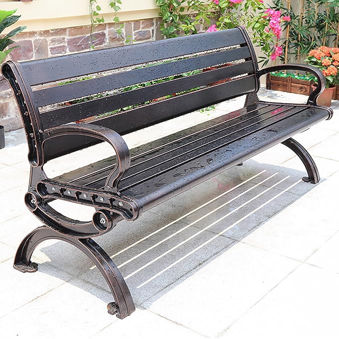 Garden Bench, Outdoor Benches, with Anti-Rust Metal Powder Coated Frame, Patio Bench for Front Porch Park Outside Furniture Decor