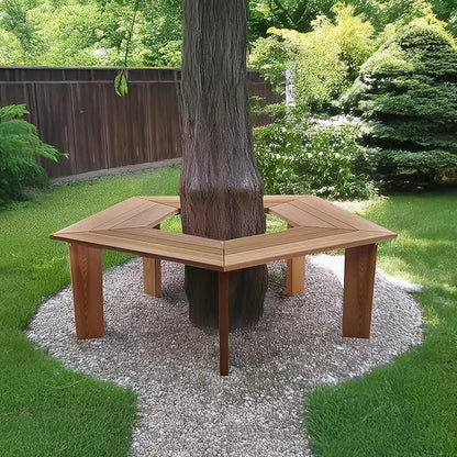All Things Cedar 52 Inch Wood Tree Bench, 5 Sided Wrap Around Outdoor Seating, Natural