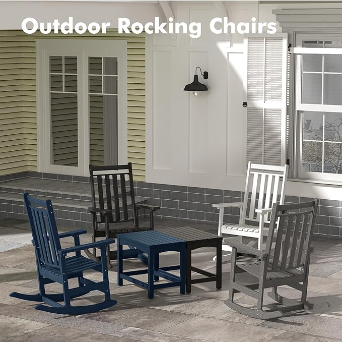 Oversized Outdoor Rocking Chairs Set of 2,All Weather Rocker Chair with More Comfortable Seat Panel for Porch Patio Outside(Navy Blue)