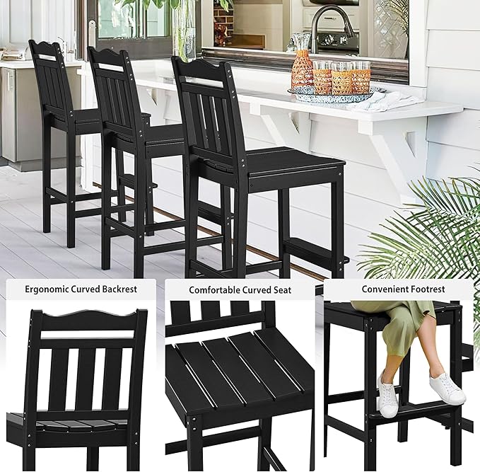 nalone Outdoor Bar Chairs and Table Set, HDPE Balcony Adirondack Chairs and Tables 3 Pieces Set - Photo 8