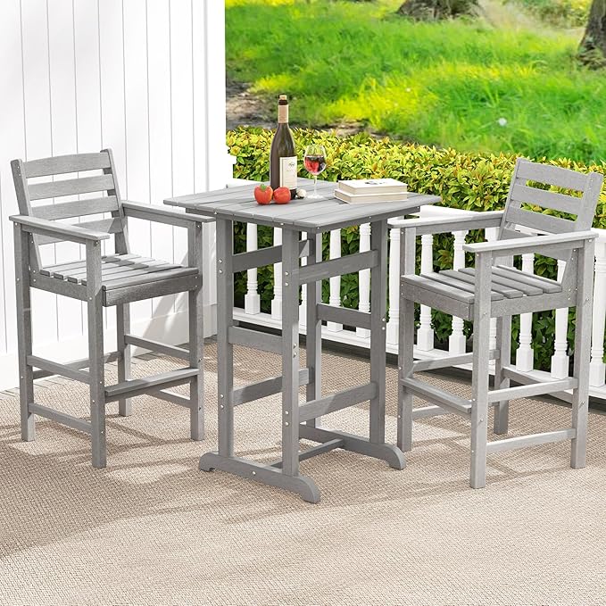 Giantex 29” Bar Stools Set of 2, HDPE Barstools w/Back, Armrests & Footrests, Max Load 330Lbs, Counter Height Bar Stools - Photo 2