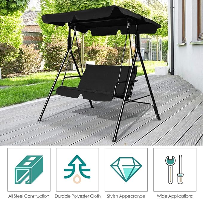 Tangkula 2 Person Porch Swing, Outdoor Swing with Removable Cushions, Solid Steel Structure - Photo 5