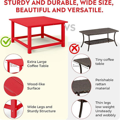 Costaelm Patio Conversation Table, Tatio Accent HDPE Outdoor Weather Resistant, Square Outdoor Porch Balcony Patio Drink Table for Outside, Pool, Backyard, Red