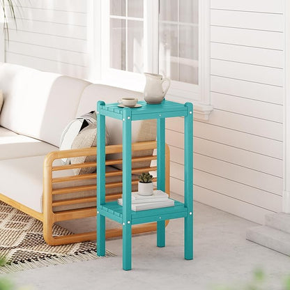 WestinTrends Malibu 36" Outdoor Adirondack HDPE 2-Tier Patio Side Table, Turquoise
