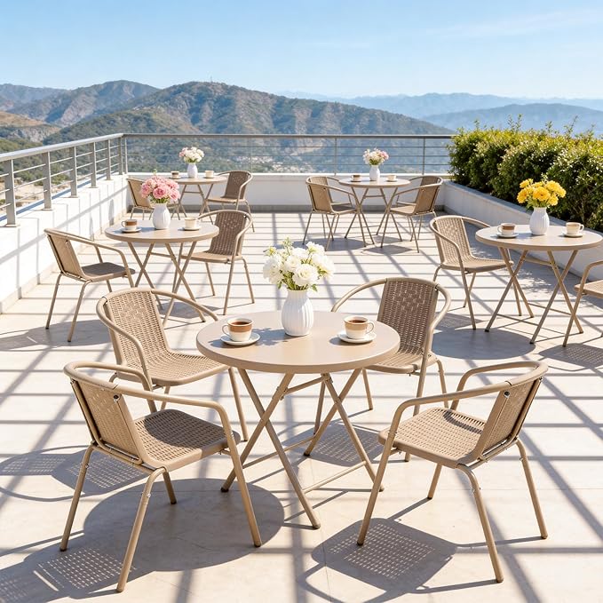 VINGLI Plastic Stackable Patio Chairs, Set of 4, Champagne