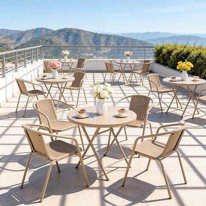 VINGLI Plastic Stackable Patio Chairs, Set of 4, Champagne