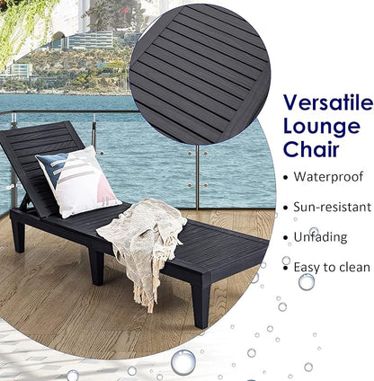 Tangkula Outdoor Chaise Lounge Chair, Lightweight Patio Lounge Recliner Chair with Adjustable Backrest, 5 Reclining Positions Chaise Lounger for Patio, Beach, Balcony, Poolside, Backyard (2, Black)