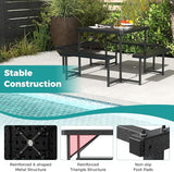 Giantex Picnic Table Bench Set for 4-8 People, 34" Outdoor Square Dining Table & 2 Benches w/Umbrella Hole - Photo 9