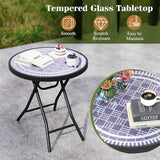 Giantex Folding Outdoor Side Table with Tempered Glass Tabletop & Metal Frame, Portable 18” Round End Table for Patio - Photo 4