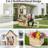 3-in-1 Outdoor Library Book Exchange Box with Bench & Planter Solid Pine Wood DIY Neighborhood Share Box Ground Mount - Photo 4