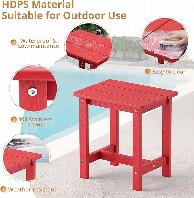 LUE BONA Outdoor Side Table, HDPS Small Outdoor Adirondack Side Tables, Outside End Table for Patio, Porch, Deck, Pool - Photo 6