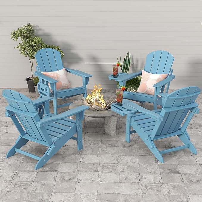 FOOWIN Folding Adirondack Chair, HDPE Adirondack Chairs with Cup Holder - Photo 2