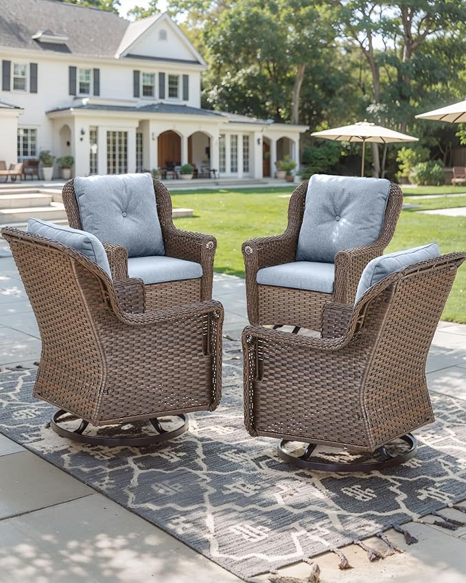 Patio Chairs Outdoor Swivel Glider - Set of 4 High Back Outside Brown Wicker Rattan Rocking Chair with Thick Cushion - Photo 6