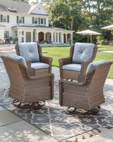 Patio Chairs Outdoor Swivel Glider - Set of 4 High Back Outside Brown Wicker Rattan Rocking Chair with Thick Cushion - Photo 6