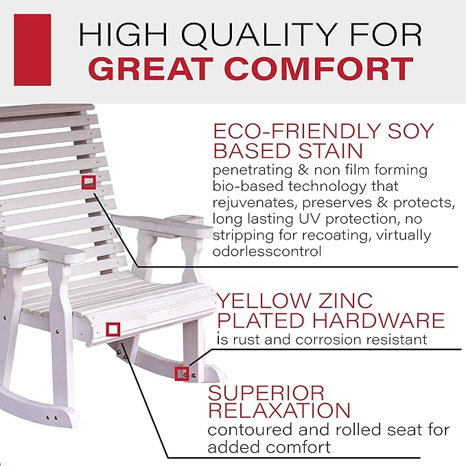 Amish Heavy Duty 600 Lb Roll Back Pressure Treated Rocking Chair with Cupholders (Semi-Solid White Stain)