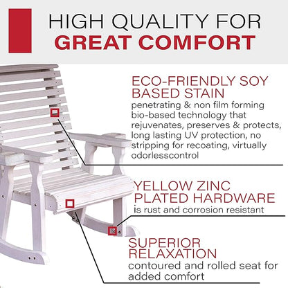 Amish Heavy Duty 600 Lb Roll Back Pressure Treated Rocking Chair with Cupholders (Semi-Solid White Stain)