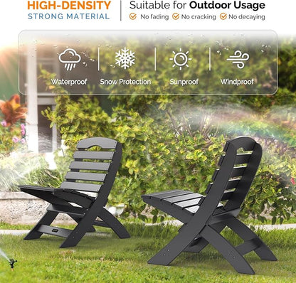 VINGLI Portable Adirondack Chairs Set of 4, Folding Plastic Adirondack Chair for All Weathers, Outdoor Fire Pit Chairs for Patio Poolside Porch Beach, Capacity 350 LBS, Black