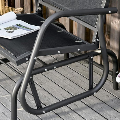 Outsunny Porch Glider, Metal Frame Swing Glider Chair with Breathable Mesh Fabric, Steel Frame and Curved Armrests for Garden, Poolside, Backyard, Balcony, Black
