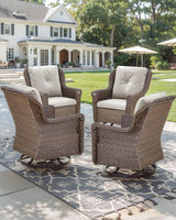 Patio Chairs Outdoor Swivel Glider - Set of 4 High Back Outside Brown Wicker Rattan Rocking Chair with Thick Cushion - Photo 6