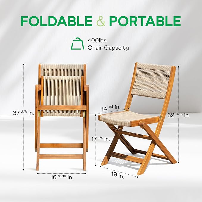 Idzo Wood Rope Design Bistro Chairs - Photo 2