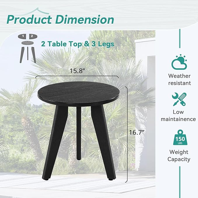 HDPS Outdoor Side Table, Small Round Side Table Weather-Resistant, Outdoor Side Tables for Patio, Porch, Deck - Photo 3