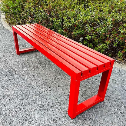 Outdoor Garden Bench, 3.3ft 3.9ft 4.9ft 5.9ft Metal Patio Benches Weatherproof Outside Backless Bench Front Porch Seat Outdoor for Park, Yard, Lawn and Backyard Outside Chair(Red,4.9ft)