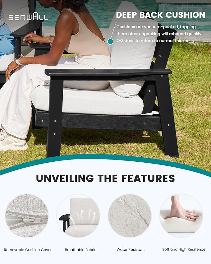 SERWALL HDPE Patio Furniture Set with 15FT Double Side Patio Umbrella - Photo 2