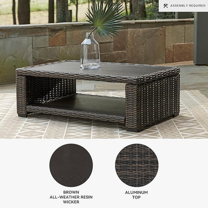 Signature Design by Ashley Grasson Lane Outdoor Wicker Cocktail Table with Aluminum Frame, Brown