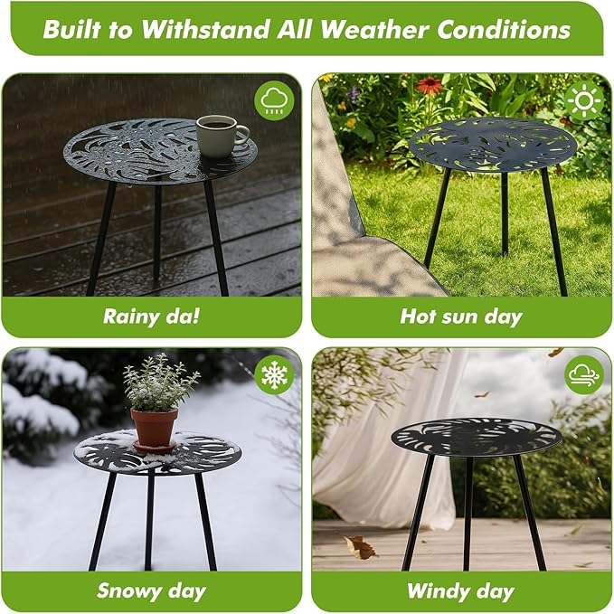 1 Pack Extra-Large Metal Outdoor Side Tables 18 Inches Outside End Table for Patio Round Accent Garden Corner Table for - Photo 4