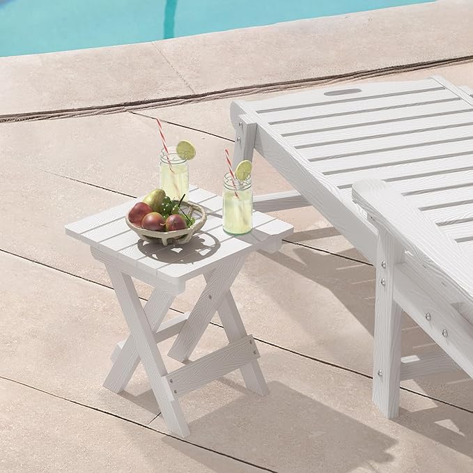 LUE BONA Small Outdoor Folding Side Table, HDPS Outside End Table for Patio, Porch, Deck, Pool, 14 Inch Height, White - Photo 2