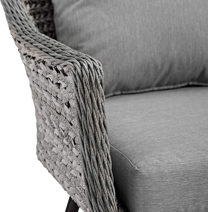 Modway Endeavor Wicker Rattan Aluminum Outdoor Patio Accent Lounge Arm Chair with Cushions in Gray Gray