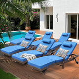 NOBLEMOOD Outdoor Lounge Chairs Set of 6 Beach Wicker Chaise Lounge with Wheels, Cushion - Photo 1