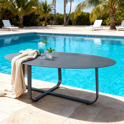 All-Weather Aluminum Outdoor Coffee Table | Modern & Durable Patio Furniture | Perfect for Balcony, Garden, and Poolside | Black (44.9 x 27.6 x 16.5 in)