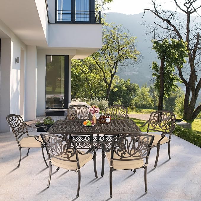 VINGLI Patio Chairs Set of 2- Cast Aluminum Outdoor Dining Chairs with Cushion, Metal Armchairs for Poolside, Backyard, Balcony (2, Elizabeth Back with Cushion)