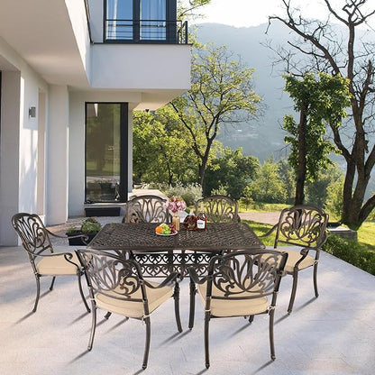 VINGLI Patio Chairs Set of 2- Cast Aluminum Outdoor Dining Chairs with Cushion, Metal Armchairs for Poolside, Backyard, Balcony (2, Elizabeth Back with Cushion)