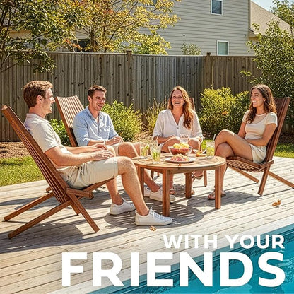 Melino 2PCS Wooden Folding Tamarack Chairs, FSC Certified Acacia Low Profile Adirondack Chairs, Wood Folding Chair for Outdoor, Patio, Porch, Pool, Backyard, Garden, Balcony and Deck - Chestnut - Pair