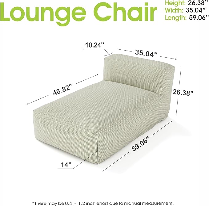 Outdoor Bean Bed Chair Sun Lounger, Outdoor Couch Sofa for Patio & Pool, Foam Filling Day Bed Furniture - Photo 2