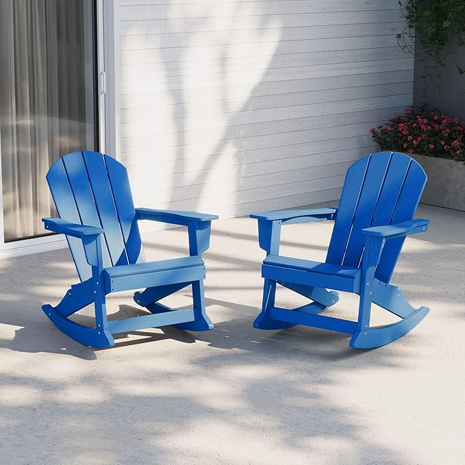 WestinTrends Malibu 2 Piece Set Outdoor/Patio Poly Adirondack Rocking Chairs (2 Seater), Pacific Blue