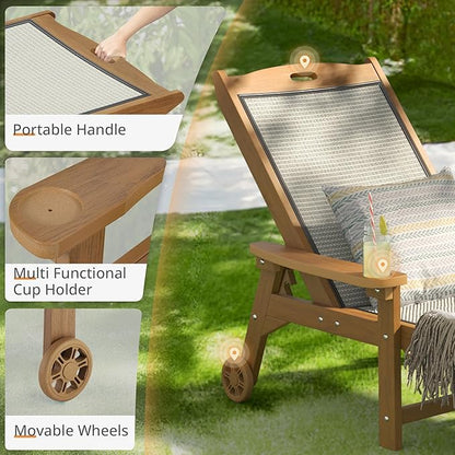 LUE BONA Chaise Lounge Chair Outdoor Set of 2, HDPS and HDPE Wicker Material, Patio Lounge Chair with Adjustable Backrest, Resin Pool Lounge Chairs with Wheels for Backyard, Poolside and Deck
