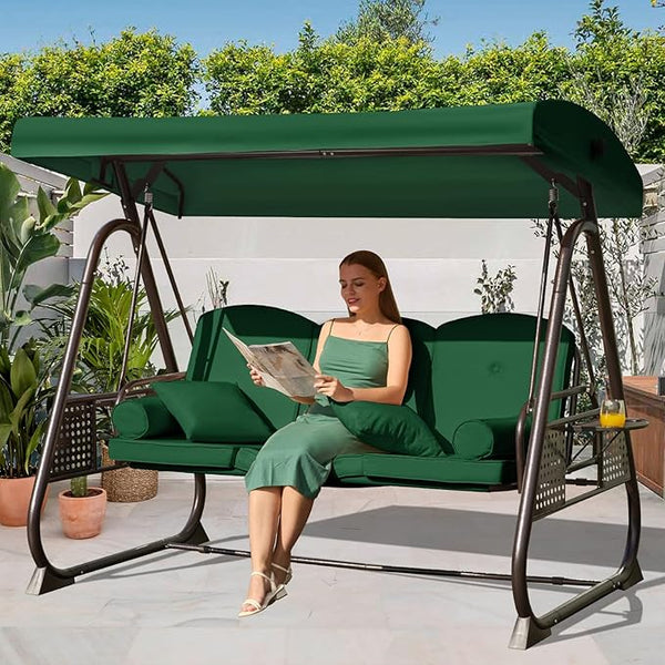 3 in 1 Outdoor Porch Swing with Adjustable Canopy, 3 Seat Outdoor Swing for Adults - Photo 1