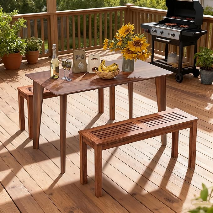 ERGOMASTER Wooden Outdoor Bench Set of 1, 2-Person Patio Backless Garden Benches, Indoor Outdoor Dining Bench for Backyard, Lawn, Porch