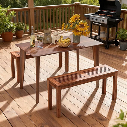ERGOMASTER Wooden Backless Outdoor Bench Set of 1, 2-Person Indoor Outdoor Patio Dining Benches for Backyard, Lawn, Porch, Garden