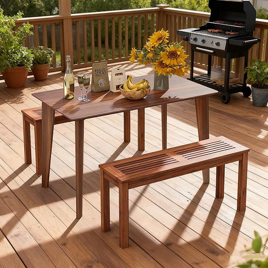 ERGOMASTER Wooden Backless Outdoor Bench Set of 1, 2-Person Indoor Outdoor Patio Dining Benches for Backyard, Lawn, Porch, Garden